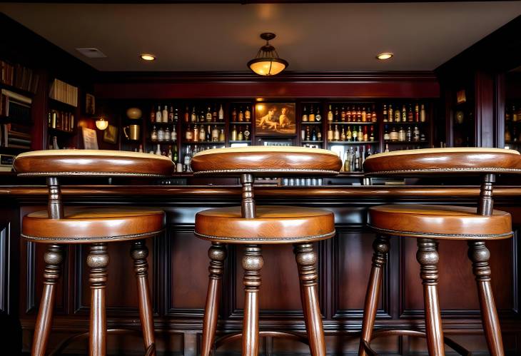 Cozy Vintage Antique Bar Stools Enhance Pub Atmosphere